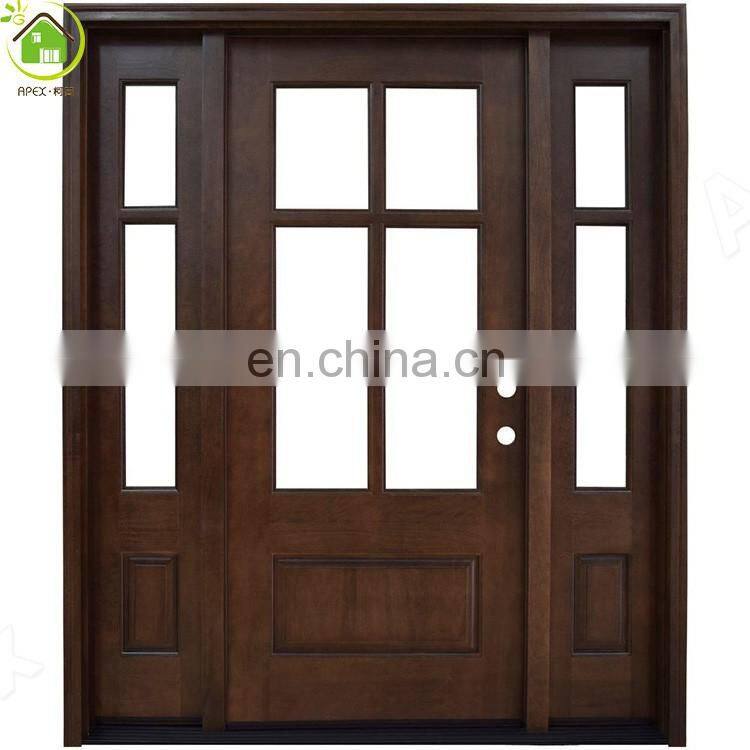 Main door grill design glass insert solid wood door exterior wood door