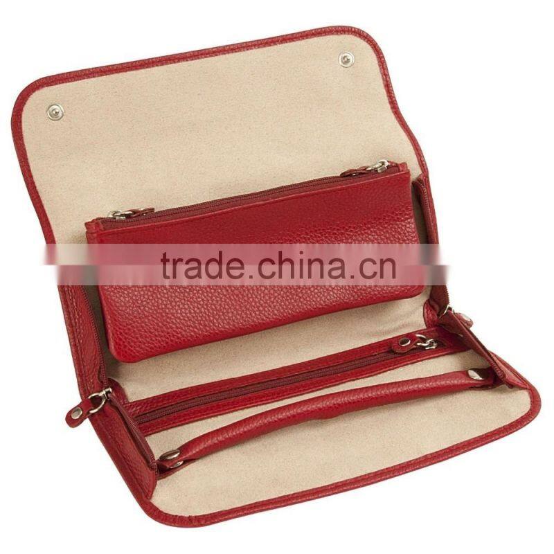 real pebbled leather ladies jewelry roll travel jewelry organizer bag wholesale