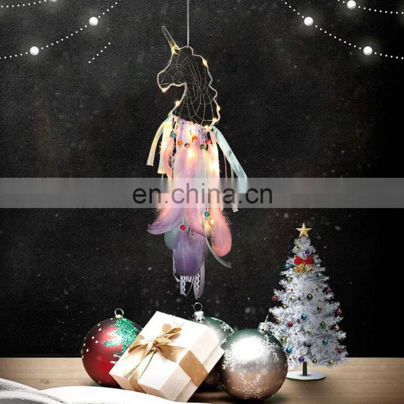Ins Night Led Lamp Dreamcatcher Hanging Decoration Girl Room Decoration Unicorn Dream Catcher For Kid
