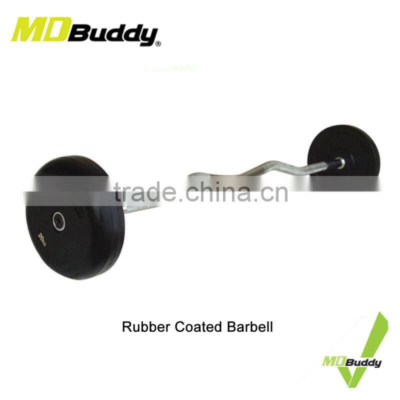 New style rubber coated barbell with curl bar for sale