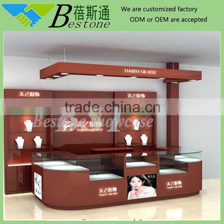 retail front jewlery showcase& wooden shelf for shop