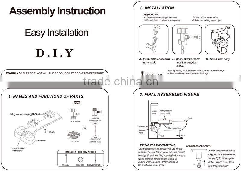 CE approved non electric water manual bidet made in China