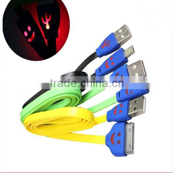 2015 Smile Face V8 Micro USB Cable For Samsung S6 S5 Note 2 Note Micro USB Cable With Led Light