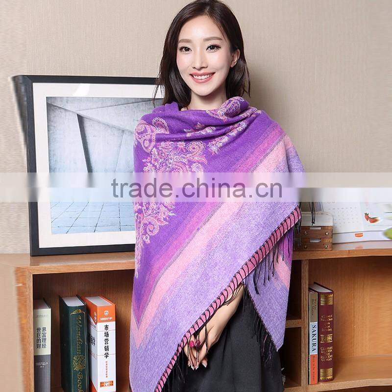 Tassel Flower Paisley Jacquard Square Lady Shawl