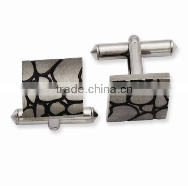 Stainless steel Black Cat Eye Stone Cuff Links