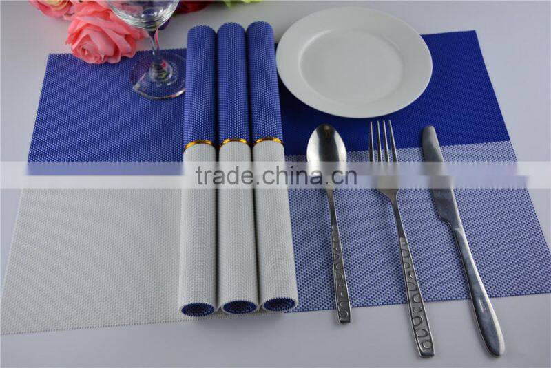Newest PVC blue grid Placemat fashion pvc dining tab0le mat disc pads bowl plates coasters waterproof table cloth pad