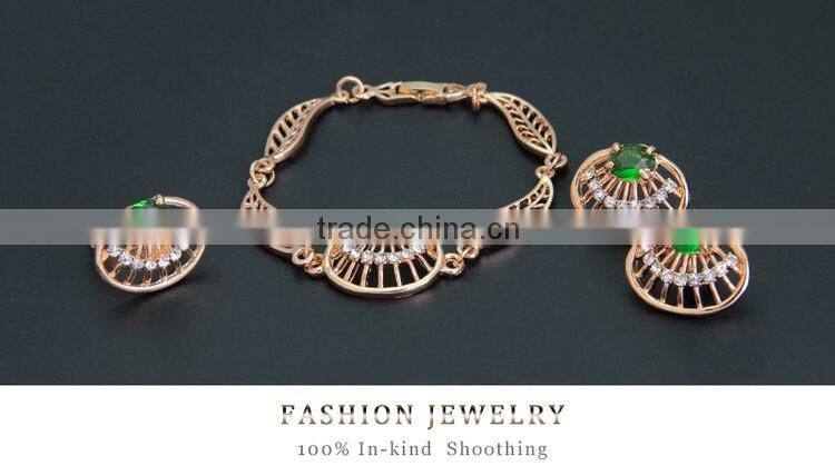 Top Hot Sale Women 18k Gold Plated Jewelry Sets Beautiful Luck Green Trendy Necklace Bracelet Earrings Ring Good Jewelry