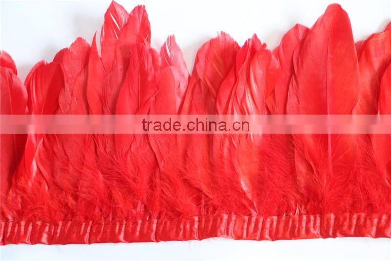 Red Goose Feather Trimming Ribbon Plumes For Dance Costumes