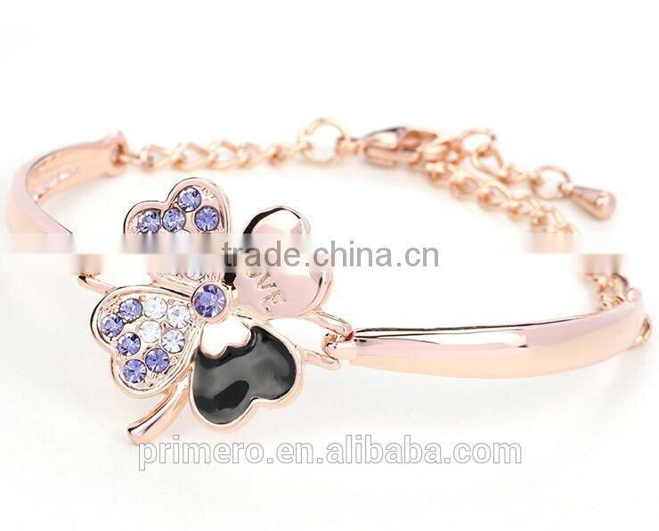 Fashion Jewelry Good Luck Clover Crystal Love Charm Bracelets Bangles for Women