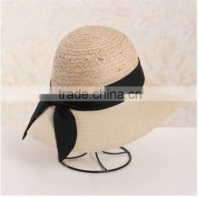 QXSH0008 Women straw hat with ribbon and bowknot Summer beach hat
