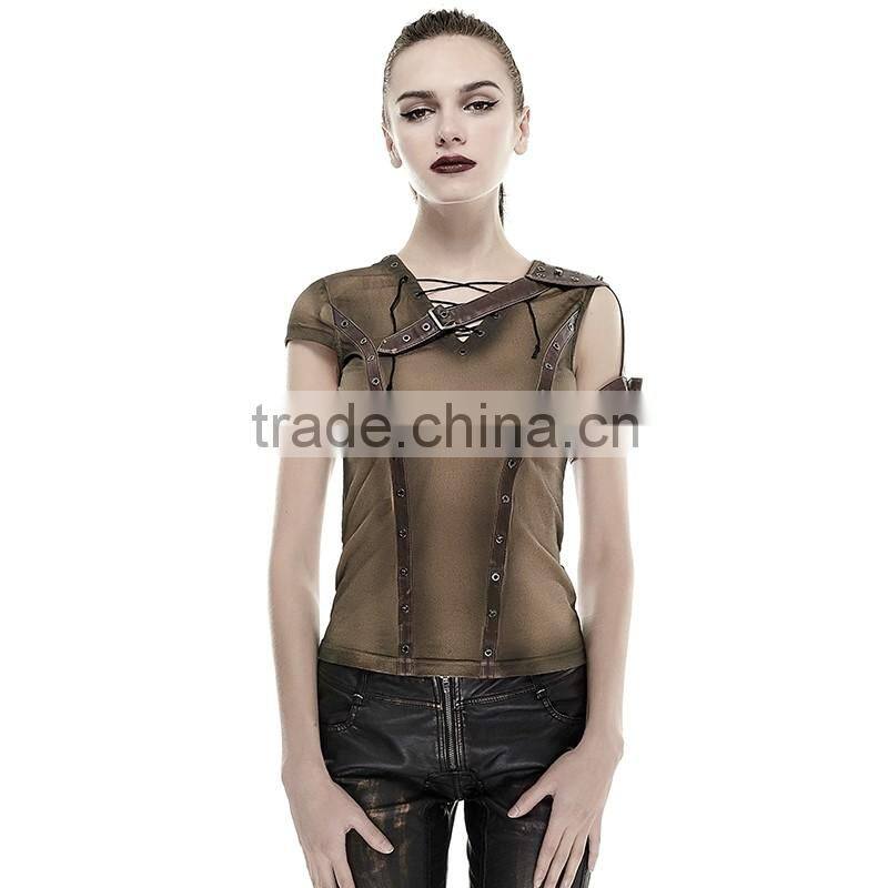 PT-080 PUNK Instock Cortex Rivet Sublimation Knit Female Black Short T-shirt
