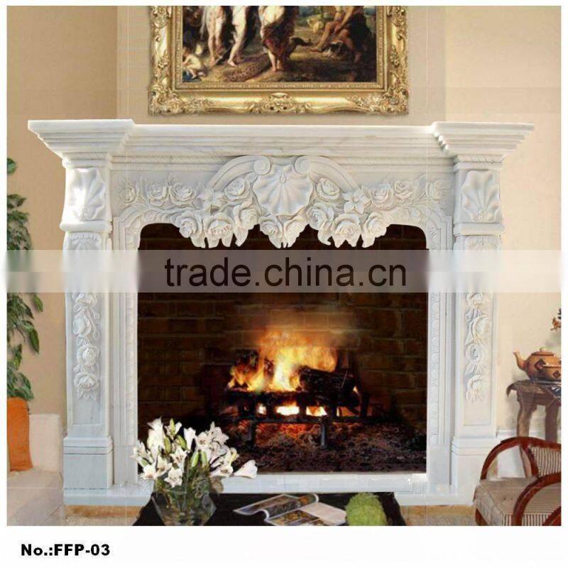 indoor freestanding white stone marble Fireplace Mantel