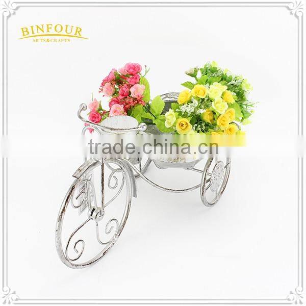 White bike flower basket for indoor decoration