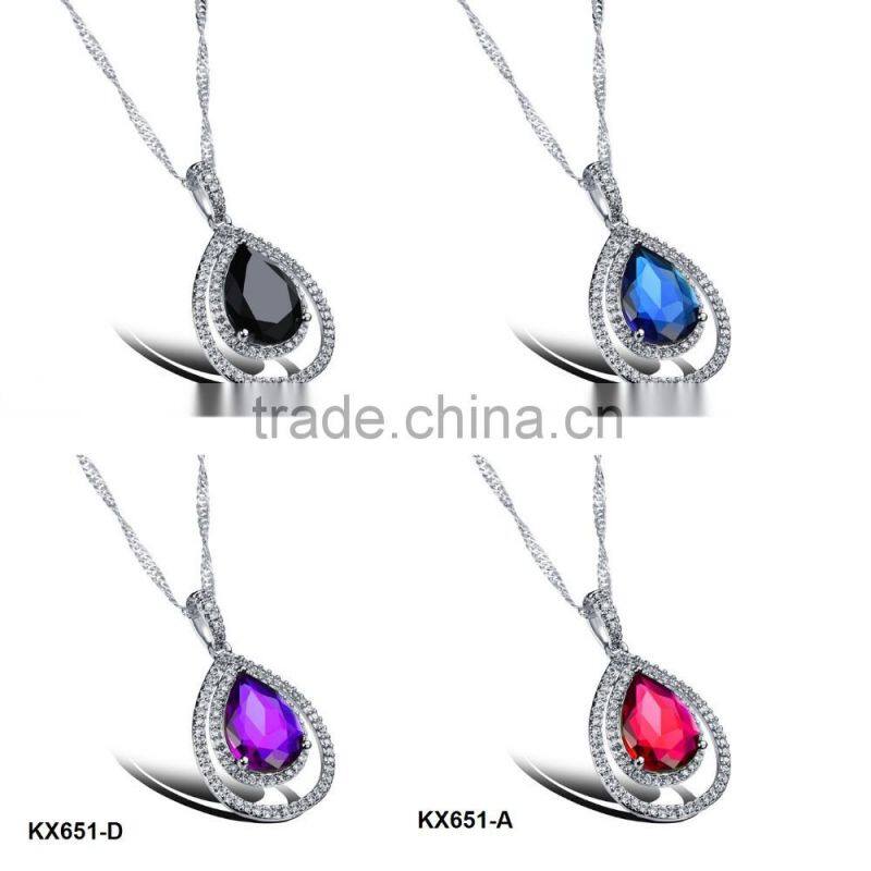 wholesale fashion jewelry in 2016 big blue zircon necklace with charm for love gift