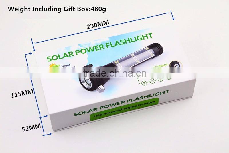 Gift Box-2016 NewTen functions in One Flashlight,Solar LED Torch With Hammer Campus USB Android Output Car Essential Emmergency