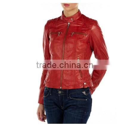 Ladies Fashion Leather Jackets Red Color