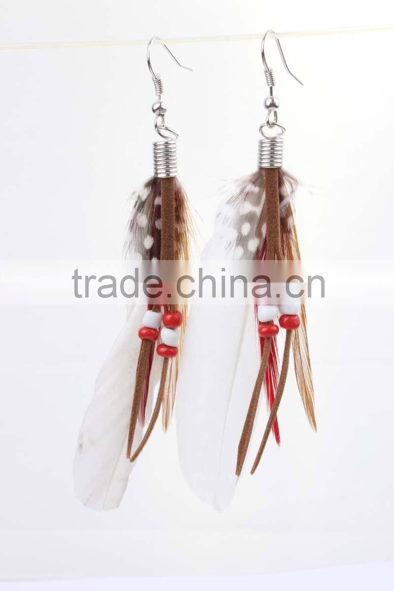 Neon color yellow Long cheap feather earring dangle drop earring for girls wholesale