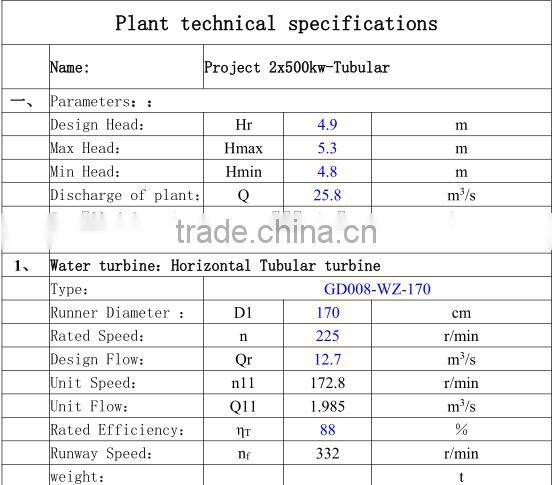500kw Tubular water turbine/Small hydropower water turbina price/Hydropower plant