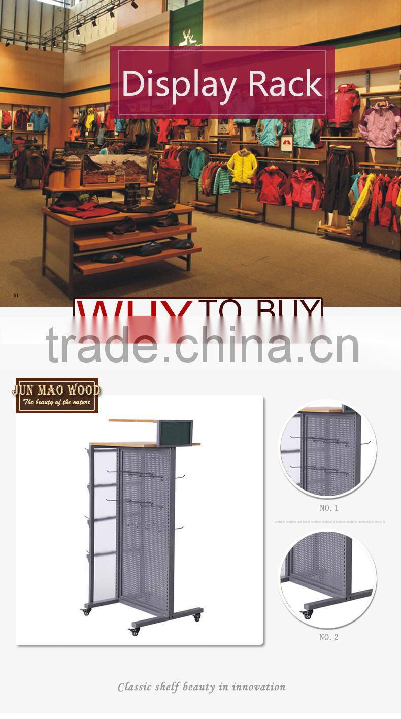 Clothing Store Wood And Iron Net Design Two Sided Slatwall Stand Display Rack. Color:Grey