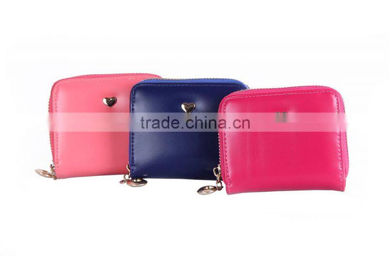 2015 FASHION LADIES HEART STUD PU ZIPAROUND PURSE