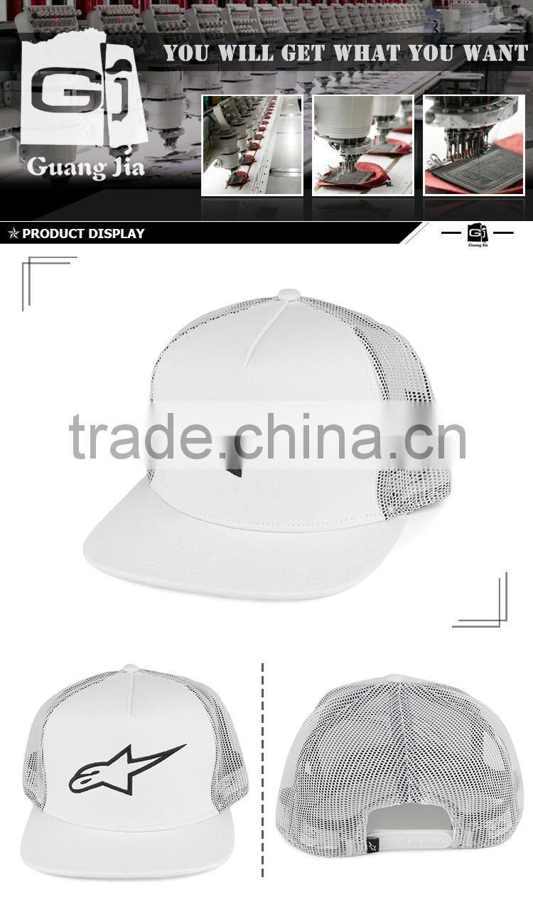 2016 OEM/ODM Simple 3D Embroidery Stars Logo White Custom Mesh Trucker Cap Bulk