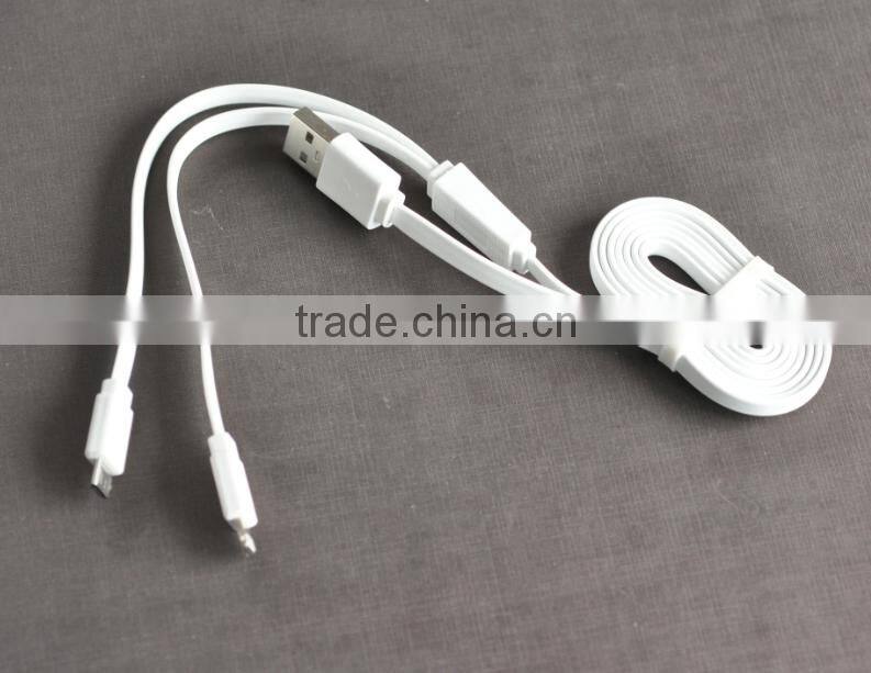 Hot Sale High Speed 2 in 1 Flat Noodle USB Date Cable For IOS 8 Pin & Android