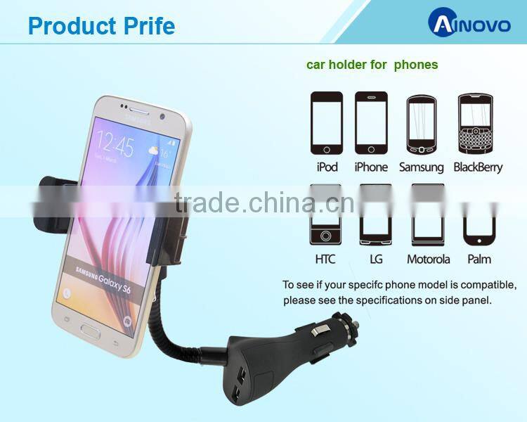Dual USB 5V 2.1A clip mobile phone car holder with charging