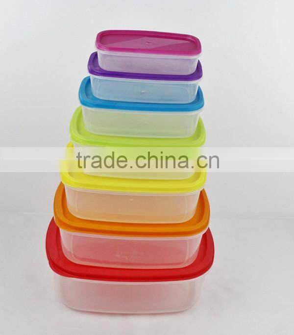round 7 x Clear Plastic Food Storage Box Containers With Multi Colour Lids