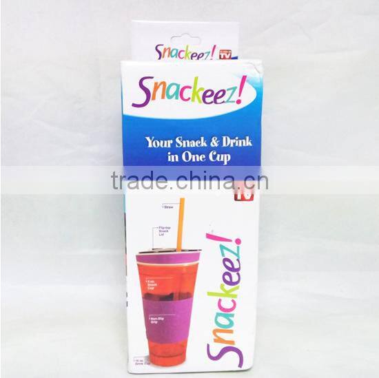 Drinking and favorite snacks all in one hand snackeez/snackeez cups/ snack and drink cup