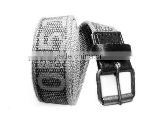 Men's Casual Canvas Web Belt with Letter Print and Pin Buckle