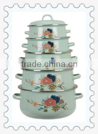 Personalized Light Blue Enamel Cookware Set 5 Pcs Stock Belly Pot With Enamel Lid