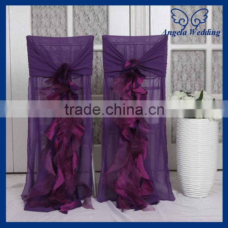 CH001D Elegant nice cheap curly willow ruffled wedding purple chair cover