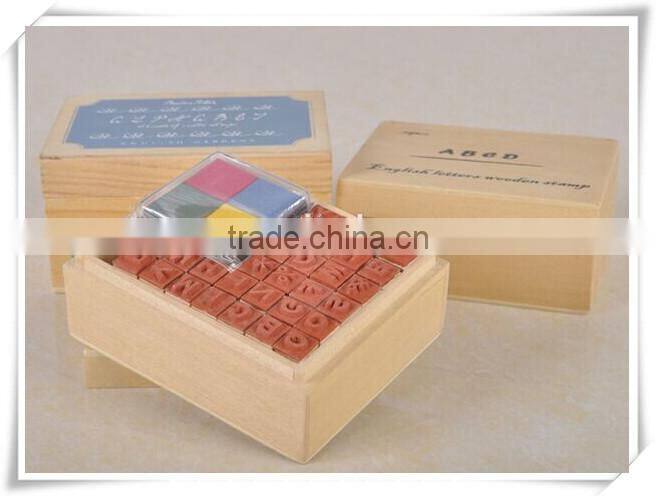 colorful wooden stamp and stamp pads