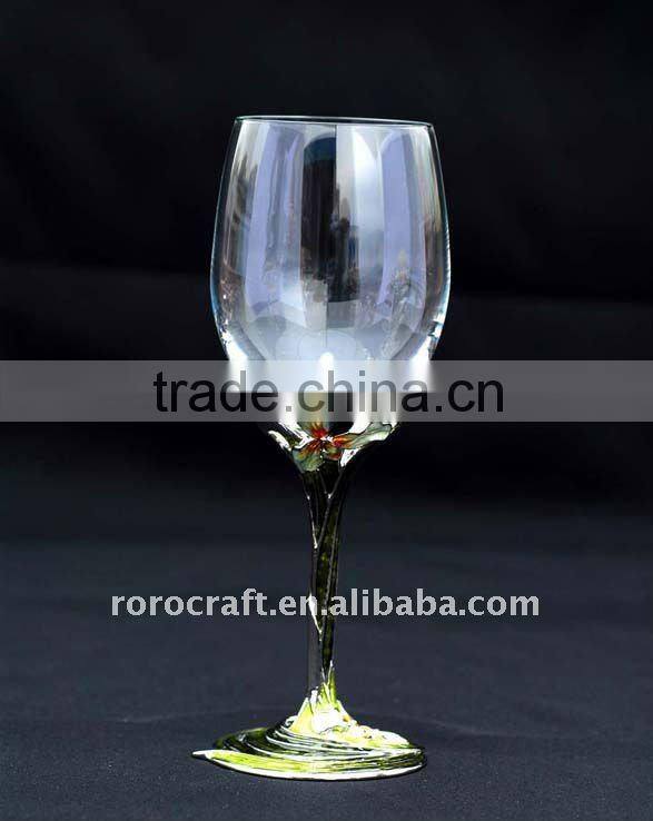 pewter design , enamel color decorative crystal wine glass