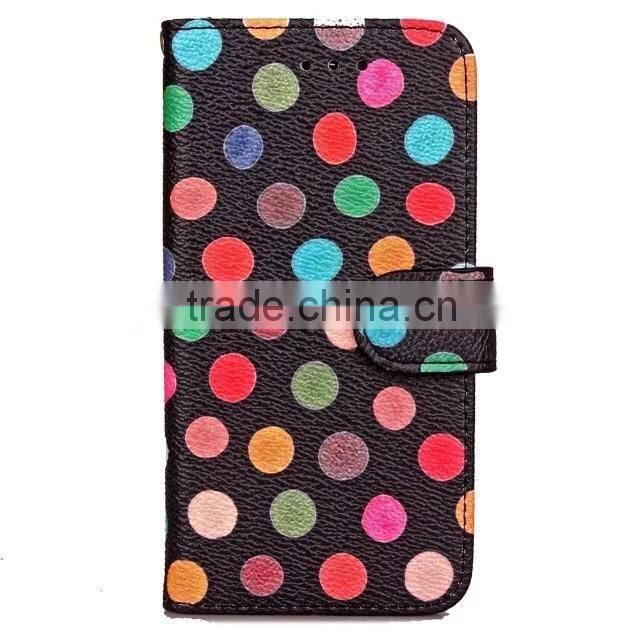 stylish leather cover for iphone 7 plus, book stylish polka dots case for iphone 7 wallet bag with stand