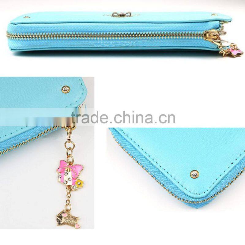 Women Leather Bow Pendant Clutch Long Card Purse Handbag Zip Wallet Bag Holder