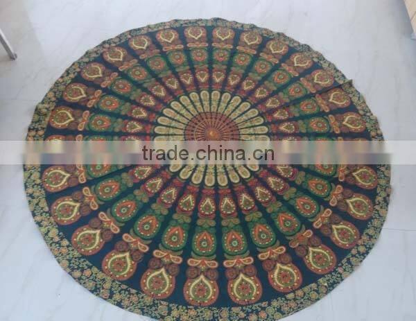 Indian Cotton Mandala Roundie with fringe mandala Beach Throw Yoga Mat Round Tapestry Indian Decor Wall Throw