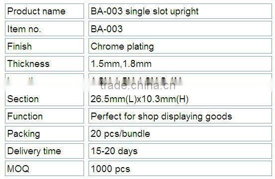 Chrome plating single slot upright,Wall Display Shelf Channel