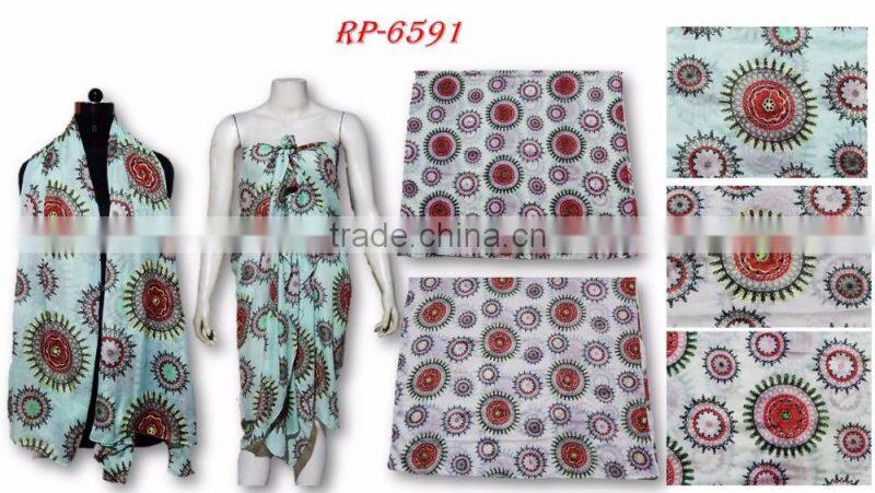 PRINTED SCARVES WITH POMPOM EMBROIDERY SHAWL SCARF PAREO SARONG