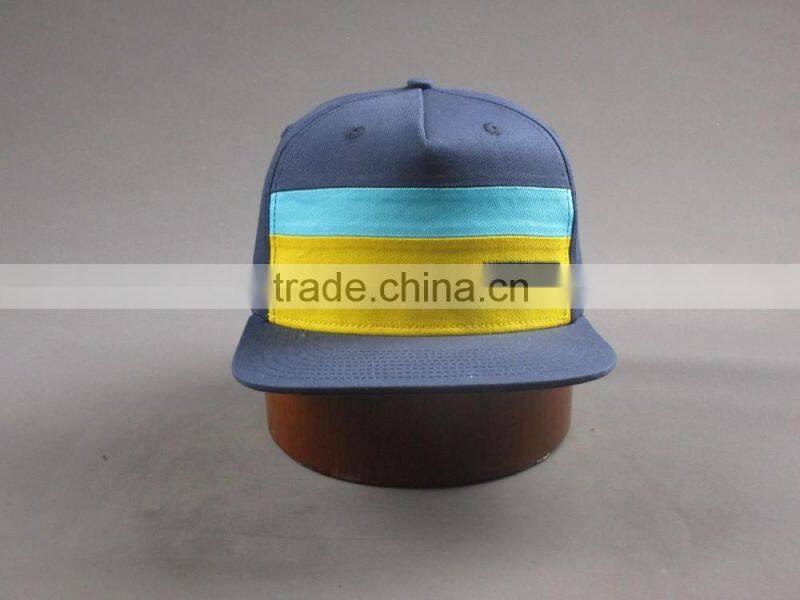 Custom high quality 5- panel cotton twill snapback hat with Woven badge