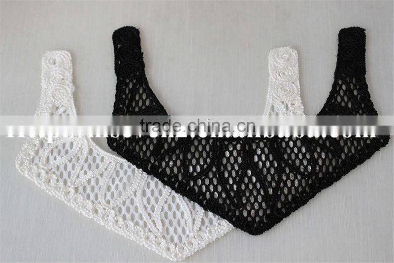 new arrival white and black flower pattern embroidery collar lace applique for lady garment