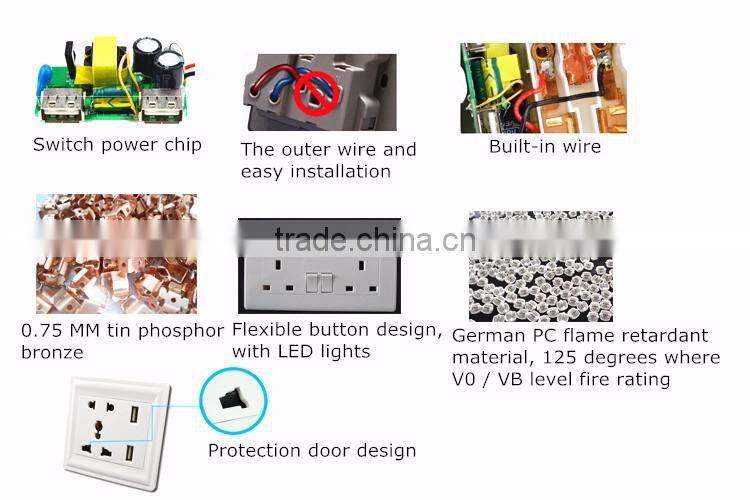 New design usb power plug socket with switch wall socket double