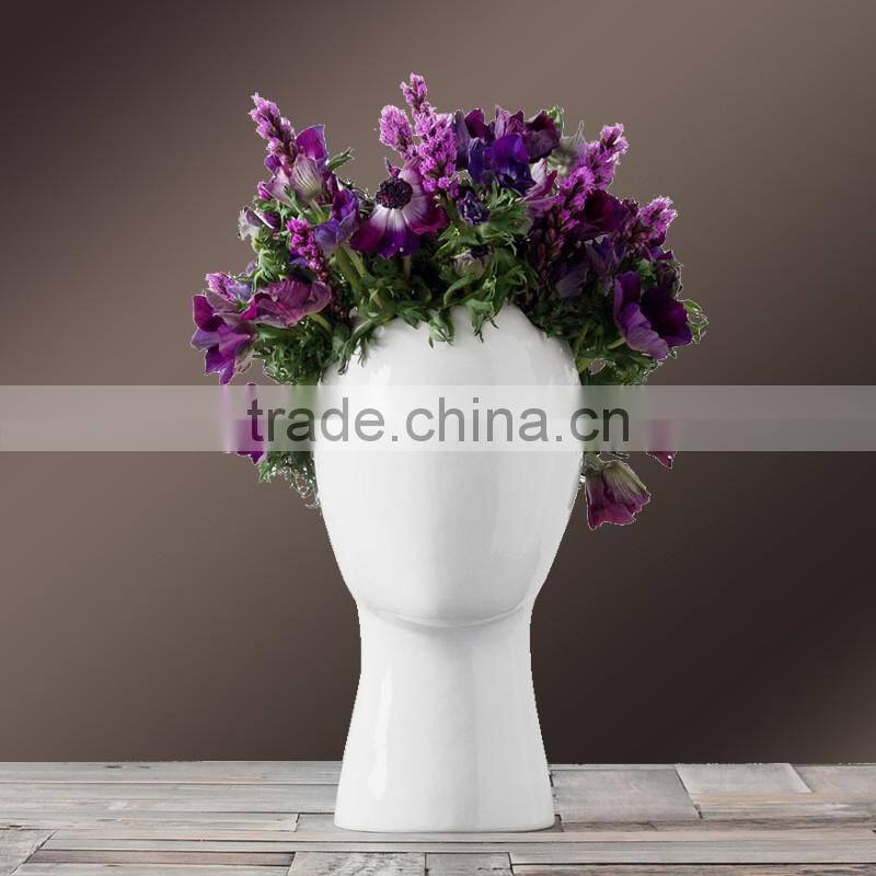 Modern home decoration head shape fiberglass flower vase