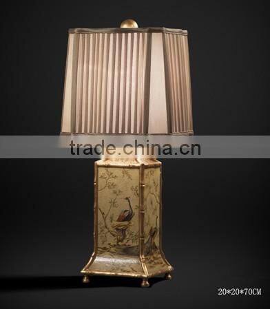 Vintage Hand Painting Desk Lamp With Shade, Imitated Candle Holder Wooden Desk Lamp, Solid Wood Carved Decorative Center Piece