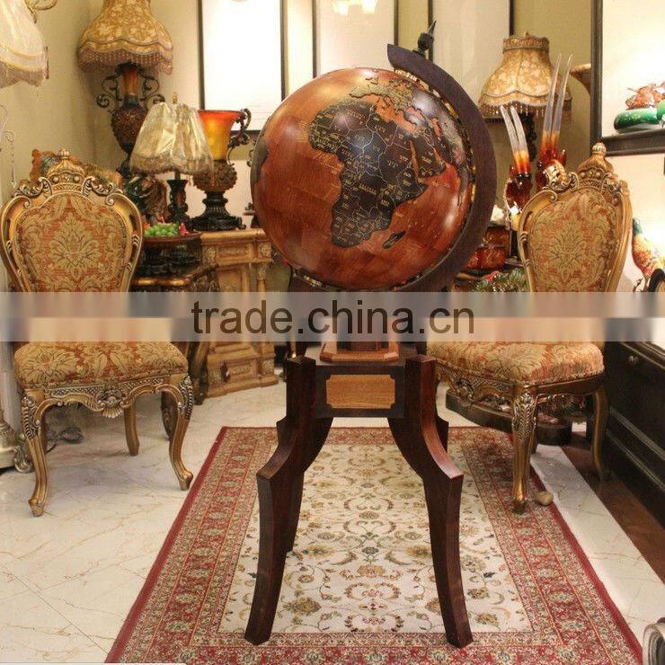 Living Room Decoration Luxury Wooden Globe Stand Embossed Style