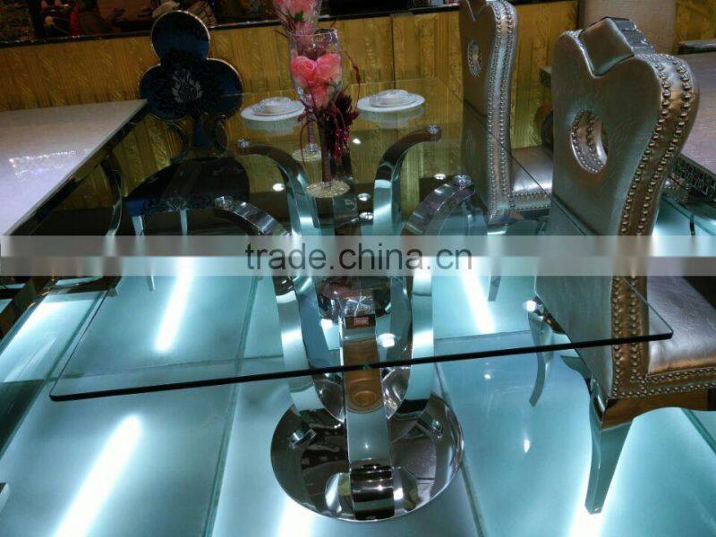 Rectangle Used glass dining table designed for living room / Stainless steel dining table AH6120L