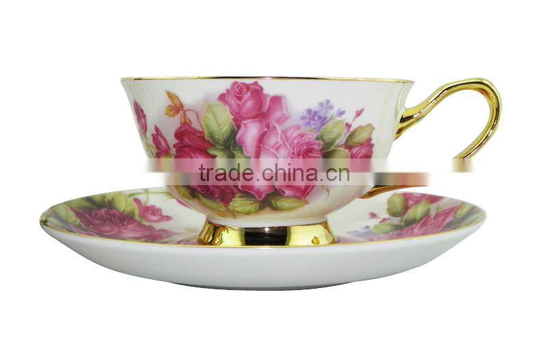 200ml Bone China European Style Flower Pattern Coffee Cup with Saucer Set for Valentines Gift