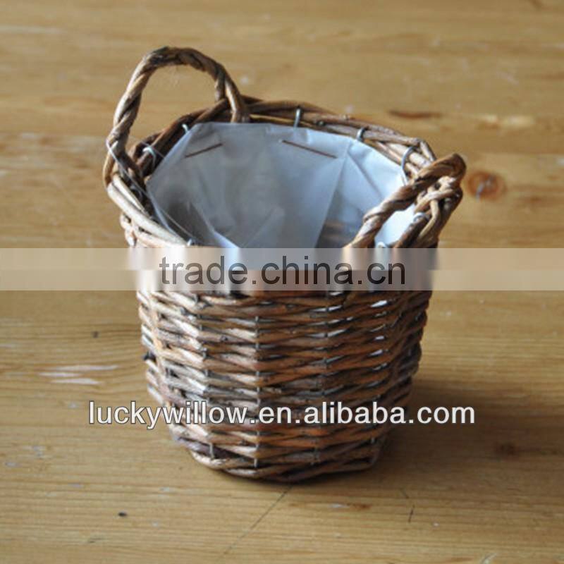 Exported unpeeled wicker basket with plastic liner