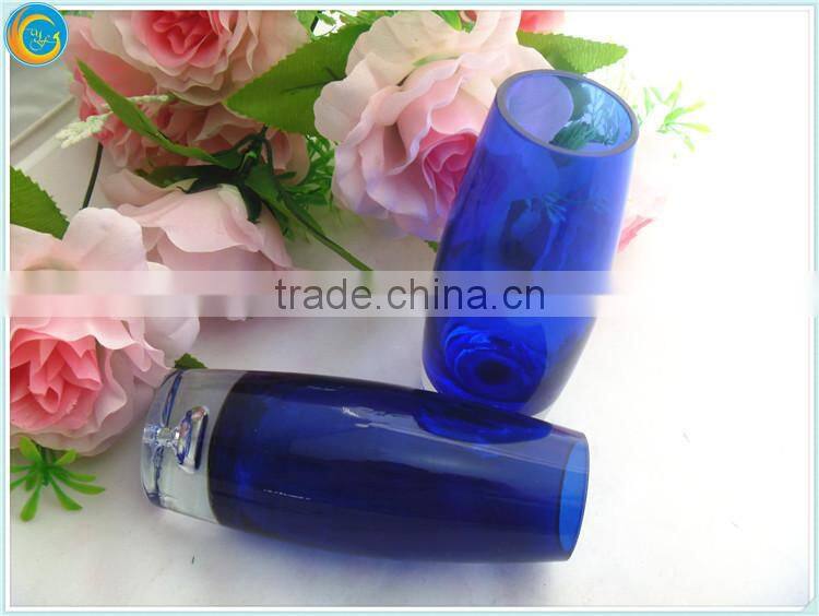 Blue Glass Vase with Bubble Base