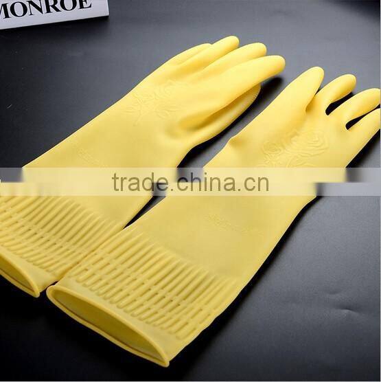 household rubber cleaning gloves/long anti-skid latex gloves for washing the dishes and clothes